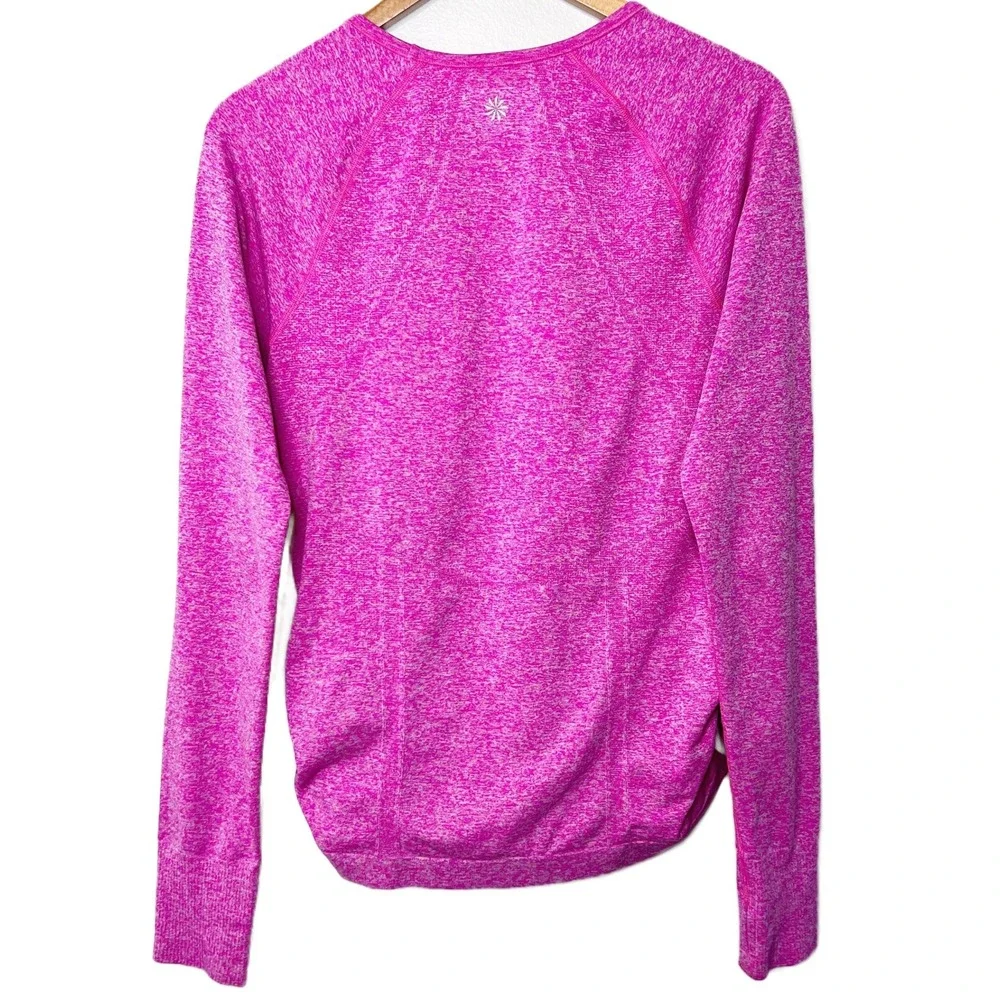 Athleta Momentum Long Sleeve Pink Heather‎ Space Dye Ruched Top Womens Size L